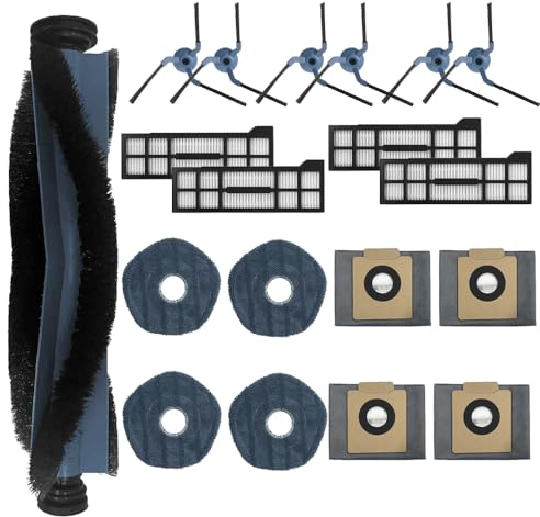 Anwor 19 Stück Zubehör für Eufy X10 Pro Omni Saugroboter, 1 Hauptbürste, 4 Hepa Filter, 4 Staubbeutel, 4 Wischtücher, 6 Seitenbürsten Ersatzteile Set