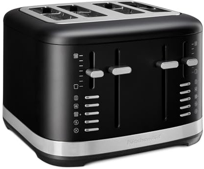 KitchenAid 4-Scheiben-Toaster, extra breite Schlitze, zwei unabhängige Steuerungen, 7 Bräunungsstufen, Bagel/Auftau/Aufwärm, Hochhebelift, Matt Schwarz