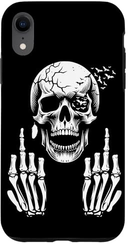 Skull Skeleton Middle Finger Halloween Adult Humor F You Case for iPhone XR