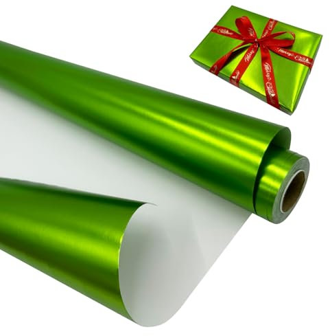 Rouleau de papier cadeau métallique : 43 cm x 12 m, couleur unie, mat, recyclable, vert, pour anniversaire, Noël, mariage, fête, festival, décorations de cadeaux.