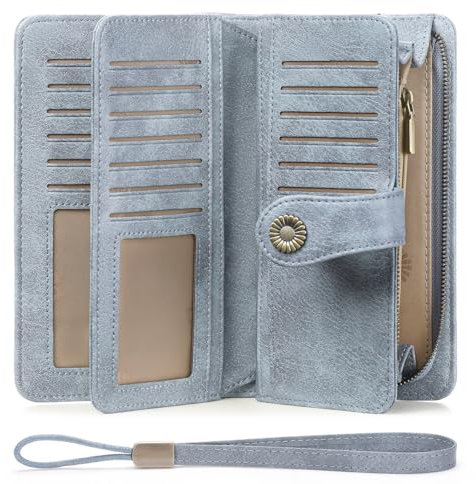 SENDEFN Geldbörse Damen Leder Portmonee Gross Frauen Clutch RFID Schutz Blocking große Kapazität Lang Geldbeutel mit 24 Kartenfächer und Portemonnaie Abnehmbare Handschlaufe