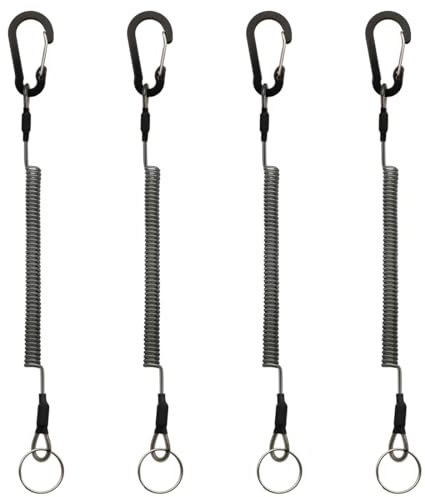 JEYORZY 4 Pièces Mousqueton Porte-Clés Spirale Élastique,Cordes de Pêche Rétractables, porte-clés ressort spirale extensible avec mousquetons d'escalade porte-clés