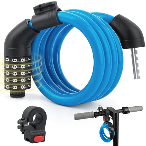 E Roller Lucchetto Blu Lucchetti, serratura a 5 cifre per bicicletta serratura a cavo Serratura a combinazione antifurto di alta sicurezza con grillo 120cm/12mm serratura a cavo per Xiaomi/Ninebot