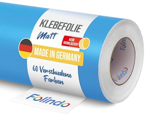 FOLINDO Möbelfolie selbstklebend matt - langlebige Möbel Klebefolie 053 Hellblau 5 m x 31,5 cm - Klebefolie Küche - selbstklebende Folie Möbel - moderne Schrankfolie versch. Größen