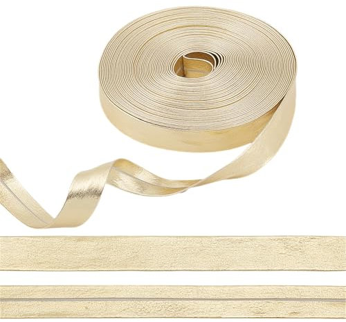 PH PandaHall Gold Leder Trim Falten Sie über Trim Doppelseitiger Riemen Golden Bias Tape Weihnachtsband Metallische flache Streifen 15 mm breit für Weihnachten Kleidungsstück Nähen Handwerk Dekor 9 m