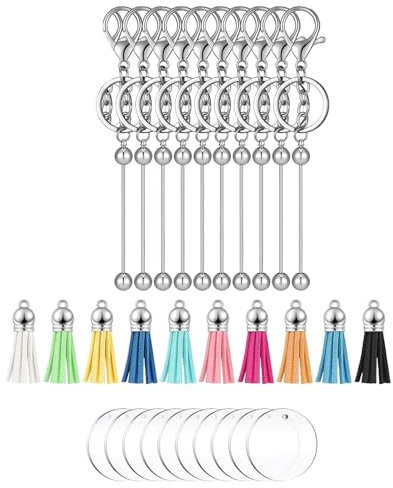 Yjcnelcr Porte-clés pour femme avec perles acryliques vierges à faire soi-même, porte-clés polyvalent à faire soi-même, porte-clés à perles personnalisé, sangle de téléphone, chaîne, breloque,