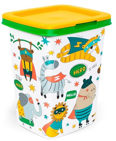Acan Tradineur - Papelera con diseños Infantiles con Tapa - Fabricado en Plástico - Capacidad de 15 litros - 47 x 28,7 x 26 cm - Diseño Aleatorio