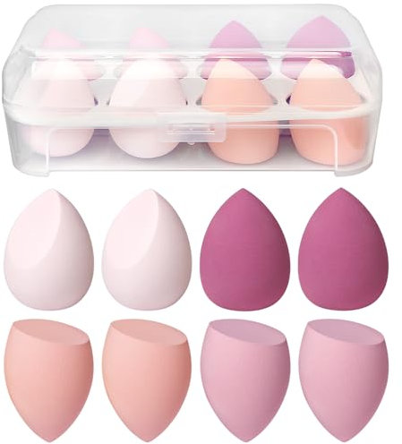 8 Stück Make up Schwamm Set Foundation Blending Beauty Sponge, Beauty Makeup Schwämme Blender für Flüssigkeit Foundation Puder Sonnenschutz und Creme (Pink)