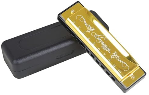 Blues Mundharmonika, C Key Blues Harp Mundharmonika Mundorgel IRIN 10 Löcher Standard Mundharmonikas Mundharmonika für Erwachsene, Profis, Anfänger und Studenten (Gold)