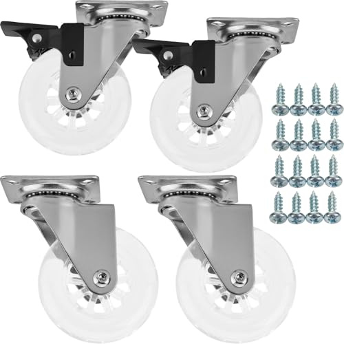 SOTECH Möbelrollen Set SWIFT Ø 75 mm transparent 2 x mit und 2 x ohne Bremse (Feststeller) inkl. Schraubenset Belastbarkeit bis 140 kg (35 kg pro Lenkrolle)