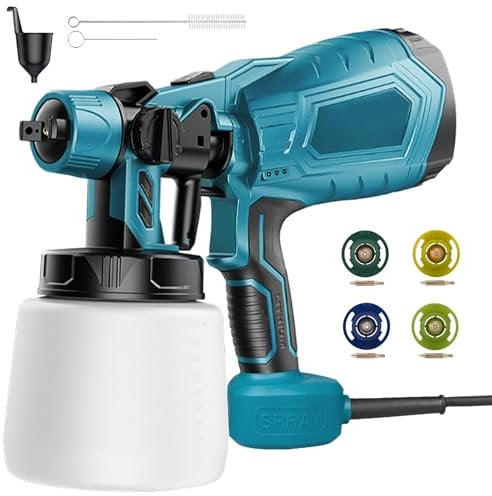 Kottwca Upgraded Paint Sprayer, 800W Fence Paint Sprayers, HVLP Electric Spray Gun With 1000ml Container, 4 Nozzles & 3 Patterns for Home Walls & Ceilings, Furniture, Ceiling, Garden Fence & Sheds