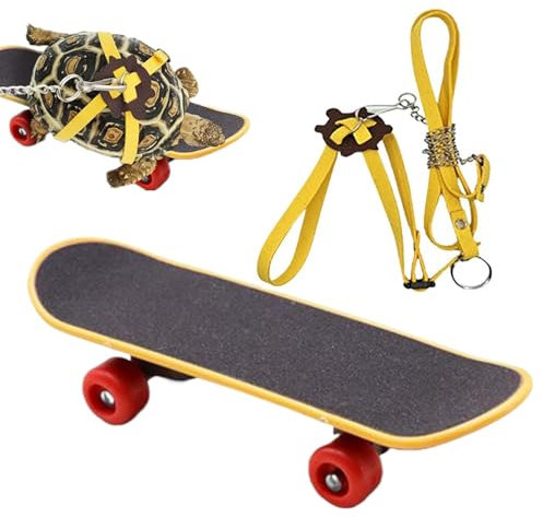 Skateboard pour Tortues, Ensemble de Laisse réglable pour Tortue et Skateboard Amusant, Harnais d'entraînement et Mini_Skateboard pour Tortue, Accessoires pour Habitat de Tortues