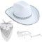 Rrlihjgu Cowboy Hut Damen Rosa 3Pieces Cowboyhut Mit Pailletten Western Cowboy Hut Filz Cowgirl Hut Mit Feder Bandana Partybrille Accessoires Für Westen Kostü Karneval Mottoparty 37 X 29 X 14 Cm