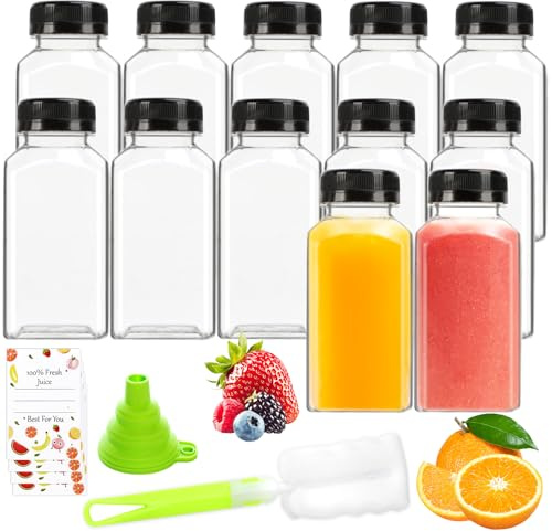 Leaflai Juice Bottles - 8oz Bottles with Lids, 12 pcs Plastic Juice Containers with Caps Reusable Drink Containers for Juice Milk Coffee Water Smoothie and Other Beverages,Christmas gift