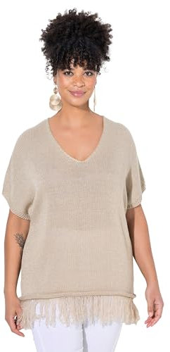 MIAMODA Damen große Größen Übergrößen Plus Size Strickshirt, Oversized, Glitzer-Effekt, Fransensaum Gold 46+ 840139650-46+