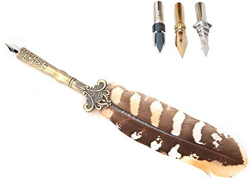 Stationery Feather Pen Set Elegant Supplies Retro Antique Feathered Tool for Wedding, Fountain Pen Ink Cartridge
