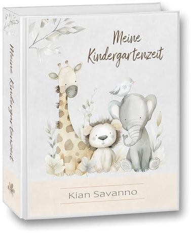 Kindergarten Ordner personalisiert Namen Wunschtext Savanna Family Giraffe Löwe Elefant Safari - Meine Kindergartenzeit Kindergartenordner A4 Portfolioordner Sammelordner Junge Mädchen