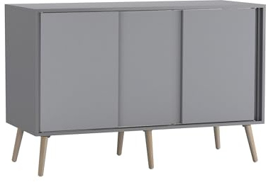 URBNLIVING 3-Door Sliding Sideboard Cabinet with Wooden Legs, Modern Cupboard, Credenza for Living Room, Dining Room or Office, Storage Organizer with Stylish Sliding Doors, Mix & Match Colour Combos