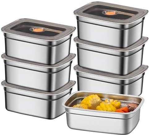 6 Stück Edelstahl Frischhaltedosen mit Deckel, 1000ml Edelstahl Aufschnittboxen, Meal Prep Boxen, Edelstahlbehälter mit Deckel Luftdicht, Aufbewahrungsbox Frischhalteboxen Stapelbare, Gefrierbehälter