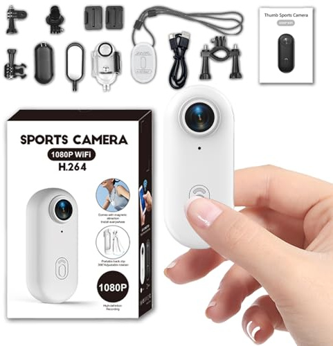 1080P Mini Thumb Action Camera, Portable Vlogging Body Cam, Waterproof Wearable Small Sports Action Camera with Magnetic & 360° Clip, Hands-Free POV Video Recorder for Cycling, Vlogging (White)