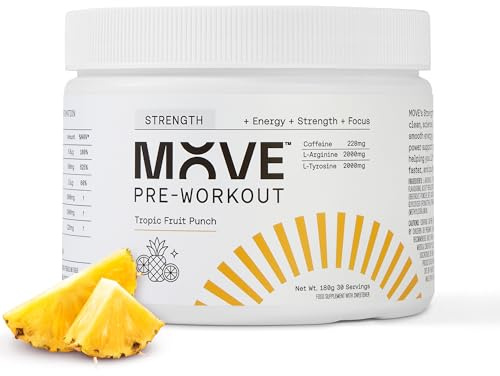 MOVE Pre Workout Powder - Strength Formula for Men & Women - Energy Drink Powder Without Beta Alanine 30 Servings Preworkout with L-Arginine,Vitamin C Informed Sport Certified Tropical Fruit Punch