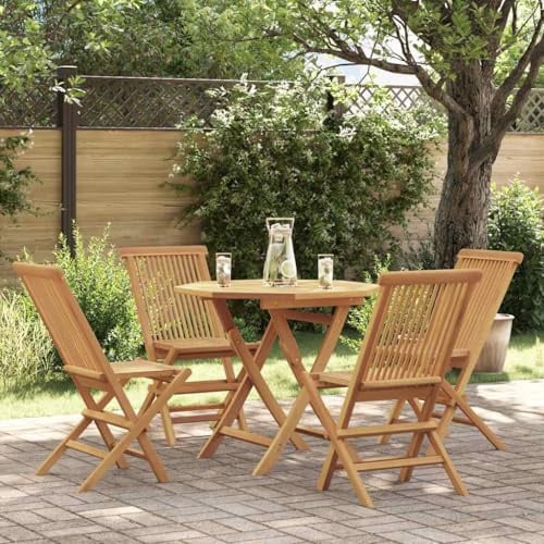JHQHSM 5-TLG. Garten-Essgruppe aus Massivholz Teak für Camping und Picknick, Klappbarer Tisch und Stühle Set mit Witterungsbeständigem Design, Robustes Outdoor Möbel