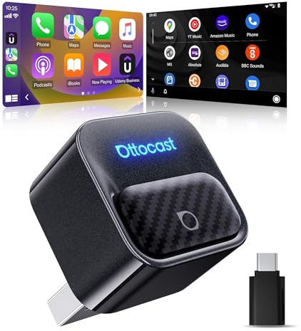 Ottocast Mini Core 2026 Kabelloser CarPlay Adapter & Android Auto Adapter, Plug & Play, Handy-Wechsel per Knopfdruck, WiFi 6 + BT 5.4, Automatische Wiederverbindung, Für iPhone 6+ und Android 11+