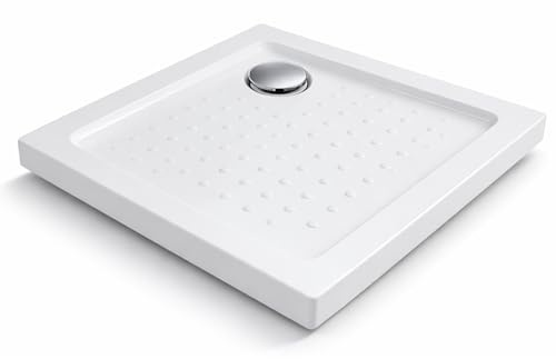 Receveur de douche 70 x 70 cm, en verre-résine, anti-rayures, résistant, avec bonde incluse, bord blanc mat, antidérapant, résistant et facile à installer