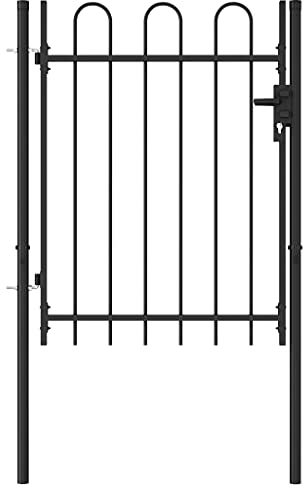 vidaXL Fence Gate Single Door with Arched Top – Powder-Coated Steel Barrier for Garden, Terrace, Patio - Heavy Duty, Rust-Resistant – 1m x 1.2m - Black