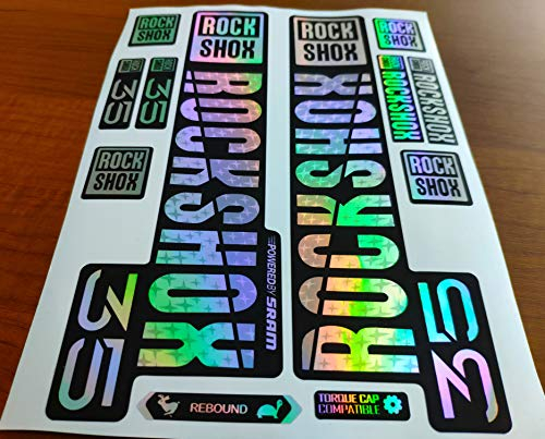 FORZADESIVI Aufkleber Gabel Rock Shox 35 Chrom Holographisch, Wand, Vinyl, Glänzend mit floralem Muster, Sticker