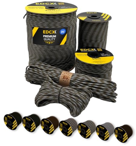 EdcX Paracord 4 mm, 20+ Militärfarben (15 m, 30 m, 50 m, 100 m, 300 m) | Ideal zum Basteln, Camping, Outdoor | 100% Nylonseil 4 mm | Taktische Kordel 550 Typ III (Beige Grey, 50 m)