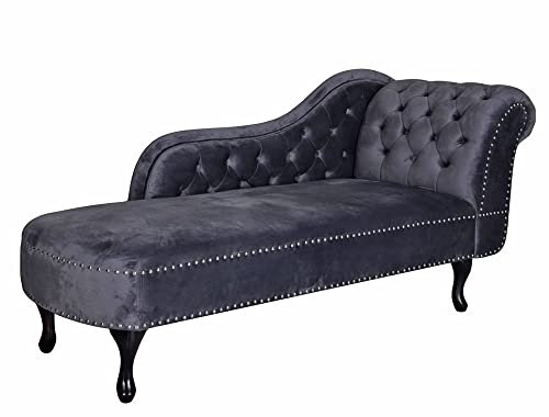 Chesterfield Chaiselongue Samt Sofa Grau Recamiere Ottomane Antik Liege fha069 Palazzo Exklusiv