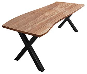 SAM Esszimmertisch 240x100 cm Xanten, Baumkantentisch naturfarben, Akazienholz massiv, X-Gestell aus Metall schwarz
