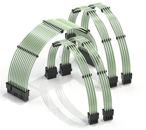 LINKUP - 30cm Netzteilkabelverlängerung 18AWG Sauerstofffreies Kupfer Teflonmantel Custom Mod GPU PC mit Kamm-Kit | 1x 24 P (20+4) | 2x 8 P (4+4) CPU | 2x 8 P (6+2) GPU Set | 300mm - Grün