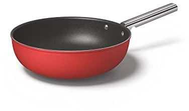 Smeg, Wok Antiaderente CKFW3001RDM, Diametro 30 cm, Manico Ergonomico in Acciaio Inossidabile, Per Tutti i Piani Cottura, Fino a 250° in Forno, Capacità 5,3L, Rosso