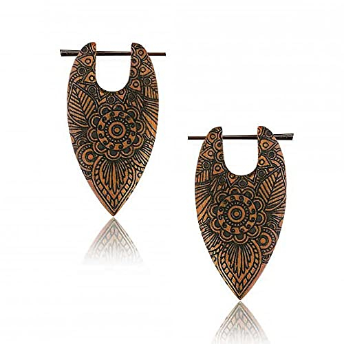 viva-adorno Holz Ohrringe geschnitzt Creolen Blüten Blumen Tribal Gravur Ohr Piercing Pin Ohrringe graviert CE20, Pfeilspitze