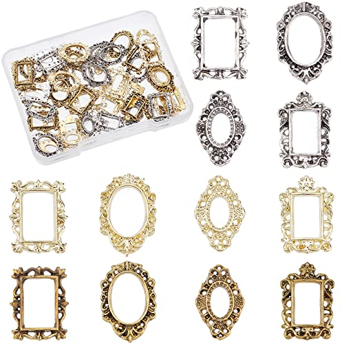 OLYCRAFT 60Pcs Photo Frame Theme Resin Filler Charms Mixed Pictures Frames Resin Bezel Pendant Alloy Resins Filling Crafts Nail Art Decor Accessories for Jewelry Making