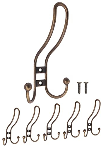 Fuxxer® 5x Massive klassische Eisen-Haken, Garderoben-Haken, Hut-Haken, bronze, 5er Set