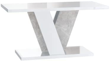 ALTDECOR Couchtisch, Kaffeetisch, ideal als Sofatisch oder Wohnzimmertisch, solide Konstruktion aus Möbelplatte, 110x70x60 cm - Hochglanz Weiß/Betonoptik - INEY