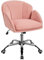Yaheetech Silla de Oficina Silla de Terciopelo con Ruedas Silla Altura Ajusteble MAX Carga 136 KG Silla de Despacho Estudio Rosa