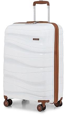 KONO Handgepäck Klein Koffer Trolleys 56cm Leicht Hartschalenkoffer Reisekoffer mit 4 Rollen und TSA Schloss, 56x39x20.5cm, 39Liter, Zwillingsrollen Polypropylen Rollkoffer (Weiß, S)