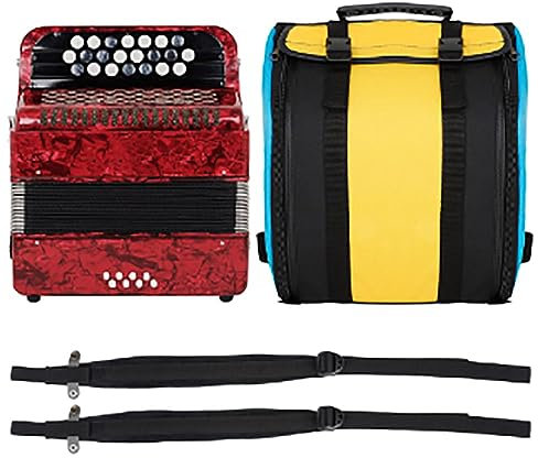 Akkordeon, 22 Tasten, 8 Bass-Tasten, Stimmen für Anfänger, verstellbare Handschlaufe, tragbares Musikinstrument mit Tragetasche (rot)