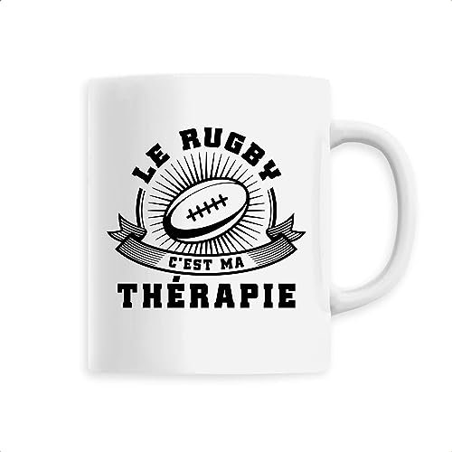 Mug Le rugby c'est ma thérapie - Imprimé en France - Tasse originale en céramique - Cadeau Rugby original rigolo (Blanc)