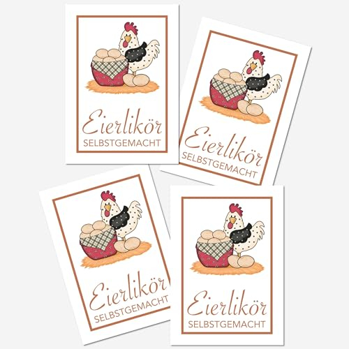 16x Aufkleber (5,2 x 7,4 cm) - Eierlikör - Etiketten Sticker selbstgemacht hausgemacht Küche Likörflaschen
