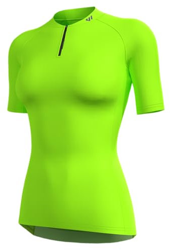 Wulibike Radtrikot Damen Halbe ReißVerschluss Fahrradtrikot Atmungsaktiv Rennrad Trikot Kurze äRmel Frauen Fahrrad Shirt 4 Tasche Radfahren Tops Upf50+ Grün M