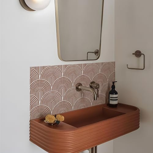 Alwayspon Tile Sticker, Red White Self Adhesive Stick on Tiles Transfer Sticker for Bathroom Kitchen, Splashback, Peel and Stick Vinyl Floor Wall Tiles Sticker, 10PcsX15cm/6inch