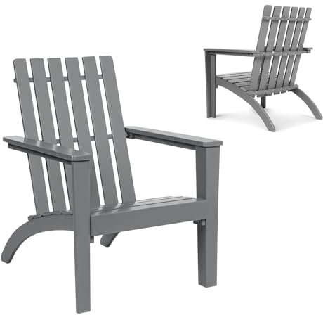 KOMFOTTEU Adirondack Stuhl aus Akazienholz, Gartenstuhl mit Rückenlehne & Armlehnen, Holzstuhl ergonomisch, Gartensessel bis 160 kg, Relaxstuhl für Balkon, Garten, Strand (Grau)