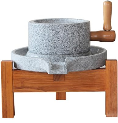 Mulino a Pietra Granito Naturale Mulino a Mano per Pasta con Telaio in Legno, Denti a Macinazione Profonda Macina per Cereali Macina in Pietra, Polverizzatore Antico per Semi di Sesamo(22 x 35cm (8 5/