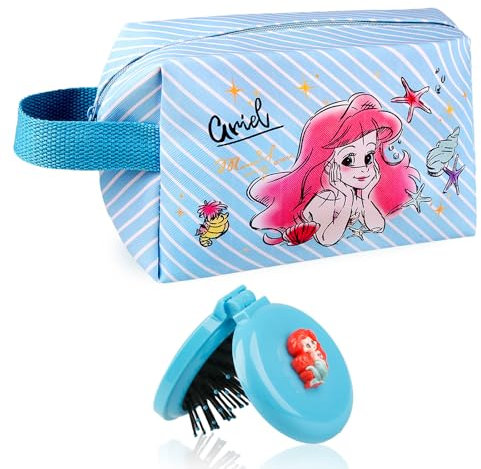 Trousse de Toilette Mermaid, Imperméable Trousse Toilette Enfant, Trousse de Toilette Dessin Animé Fille, Pliable Sac de Maquillage de Voyage Pochette Maquillage avec Porte-clés Porte Monnaie