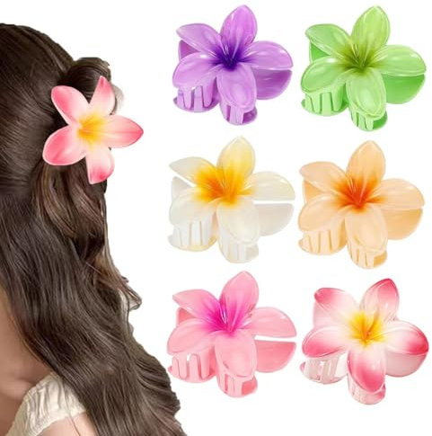 GFORI 6 pcs Color Flower Hair Clips,3.14 inches Large Hawaiian Flower Claw Clips,Women's Thin Thick Curly Hair,strong Non-slip, hibiscus hair clip, Gift hair accessories for Women Girls (Bauhinia Set)